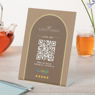 Dark Brown Google Reviews Business Link QR Code   Pedestal Sign