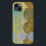 Dark Brown & Gray Circles with Numbers Numbers iPhone 13 Case<br><div class="desc">Dark brown and gray circles populate this work by Jennifer Goldberger,  set over an orange and blue background. Gray Numbers are also printed on the background. An enjoyably abstract work,  order your copy today!</div>