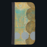 Dark Brown & Grey Circles with Numbers Numbers Samsung S4 Wallet Case<br><div class="desc">Dark brown and grey circles populate this work by Jennifer Goldberger,  set over an orange and blue background. Grey Numbers are also printed on the background. An enjoyably abstract work,  order your copy today!</div>