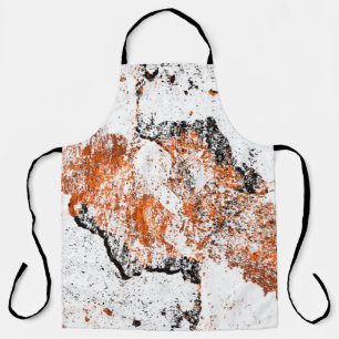 Dark brown grunge background. Black white orange o Apron