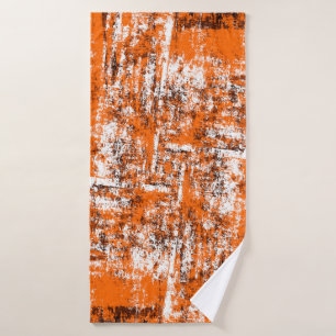 Dark brown grunge background. Black white orange o Bath Towel