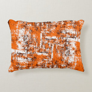 Dark brown grunge background. Black white orange o Decorative Cushion