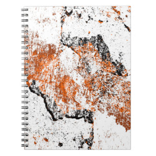 Dark brown grunge background. Black white orange o Notebook