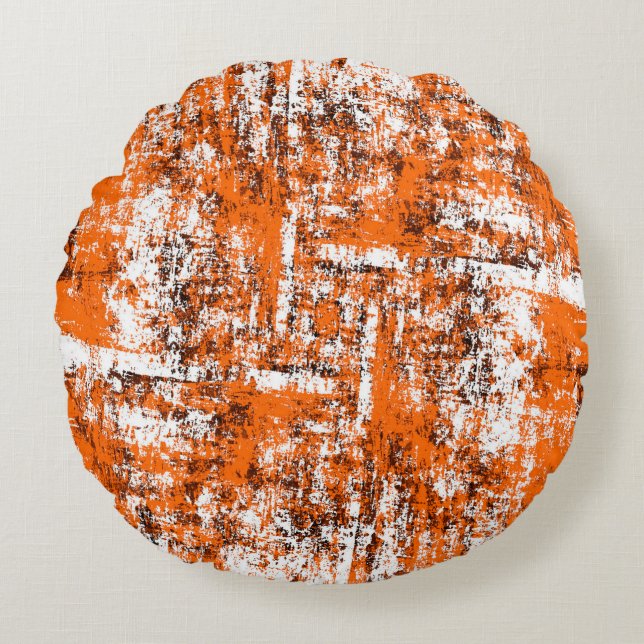 Dark brown grunge background. Black white orange o Round Cushion (Front)