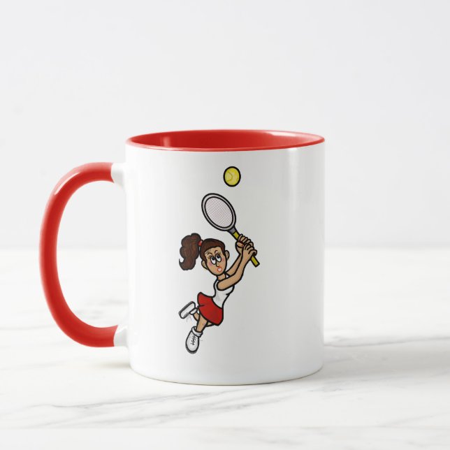 Dark Brown Hair Female Tennis Player Mug (Left)