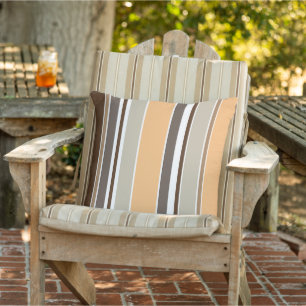 Dark Brown Khaki Beige White Earth Tones Stripes Cushion