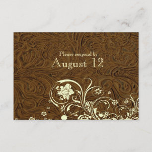 Dark Brown Leather Cream Lace RSVP with envelopes Card