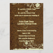 Dark Brown Leather Lace Wedding Invitation