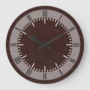 Dark Brown Leather Large Clock