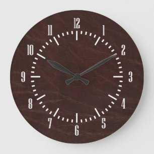 Dark Brown Leather Large Clock