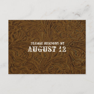 Dark Brown Leather Wedding RSVP with envelopes Card