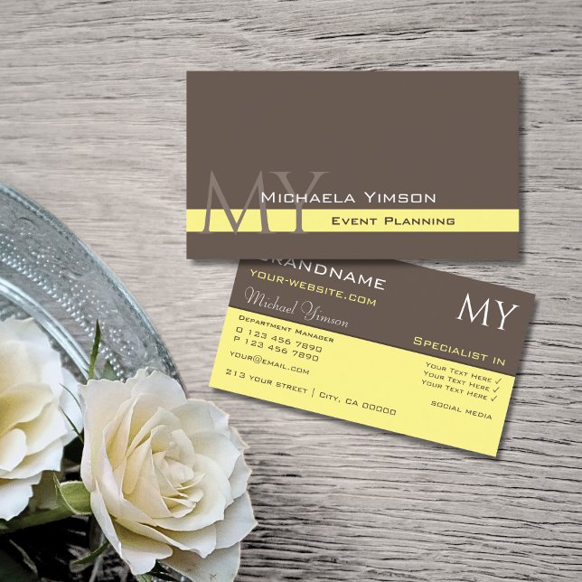 Dark Brown Light Yellow with Initials Professional Business Card (Creator Uploaded)