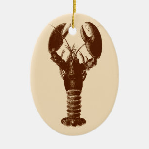 Dark Brown Lobster on Light Beige Ceramic Tree Decoration