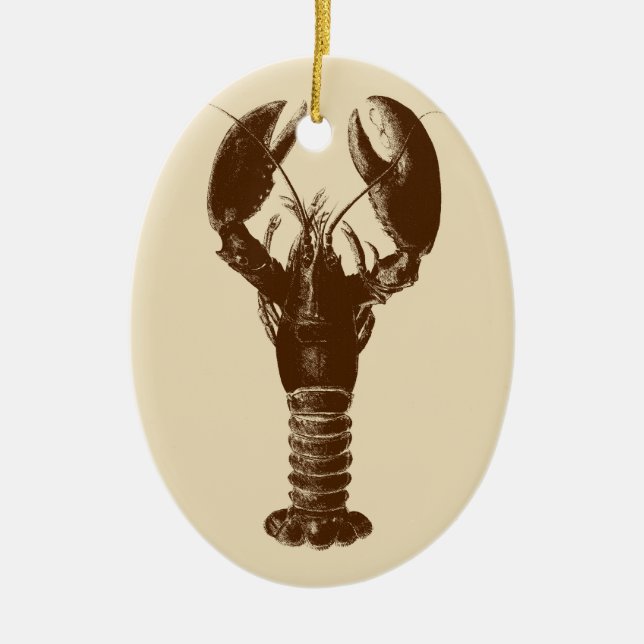 Dark Brown Lobster on Light Beige Ceramic Tree Decoration (Front)