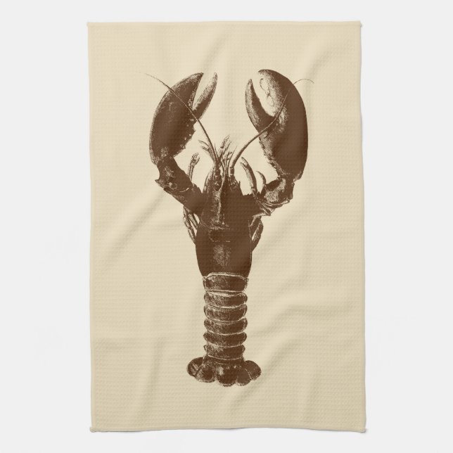 Dark Brown Lobster on Light Beige Tea Towel (Vertical)
