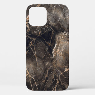 Dark Brown Marble Gold Veins iPhone 12 Case