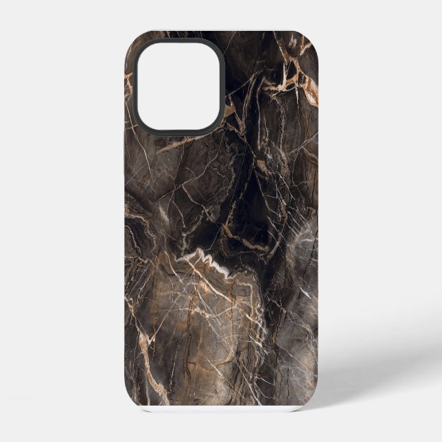 Dark Brown Marble Gold Veins iPhone Case (Back)
