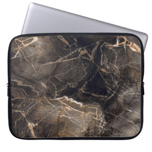 Dark Brown Marble Gold Veins Laptop Sleeve