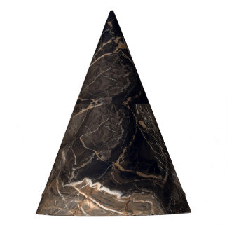 Dark Brown Marble Gold Veins Party Hat