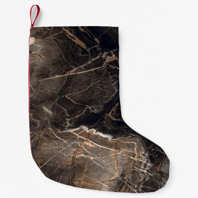 Dark Brown Marble Gold Veins Small Christmas Stocking (Front)