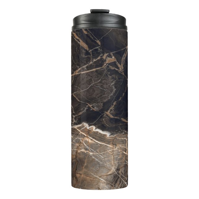 Dark Brown Marble Gold Veins Thermal Tumbler (Front)