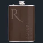 Dark Brown Masculine Monogram Groomsmen Gift Hip Flask<br><div class="desc">This simple custom groomsmen flask features personalised groomsman's or best man's name,  and monogram. You can easily change the background and fonts colours to match your event if you like.</div>