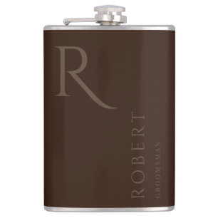 Dark Brown Masculine Monogram Groomsmen Gift Hip Flask