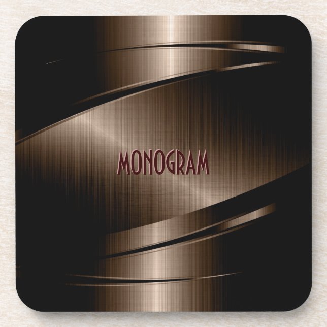 Dark Brown Metallic Design Stainless Steel Look Coaster (Front)