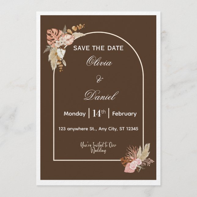 Dark Brown Minimalist Boho Wedding Invitation (Front)