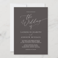 Dark Brown Minimalist Rustic Wedding Invitation