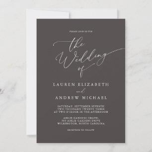 Dark Brown Minimalist Rustic Wedding Invitation