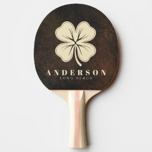Dark Brown Monazite Four Leaf Clover with Name Ping Pong Paddle