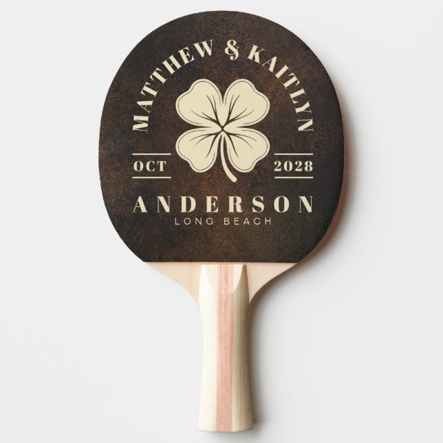 Dark Brown Monazite Irish Clover Wedding Crest Ping Pong Paddle (Front)