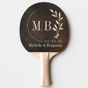 Dark Brown Monazite Stone Leaf Wedding Monogram Ping Pong Paddle