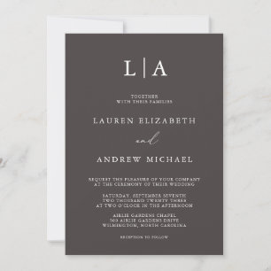 Dark Brown Monogram Simple Minimalist Wedding Invi Invitation