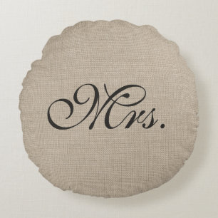 Dark Brown Mrs. Burlap Round Throw Pillow