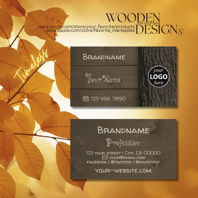 Dark Brown Nature Wooden Boards Tree Bark Logo Business Card (Creator Uploaded)