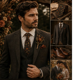 Dark Brown Oak Leaf Damask Tie
