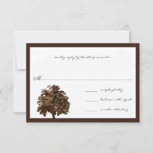 Dark Brown Oak Tree Wedding RSVP Invitation
