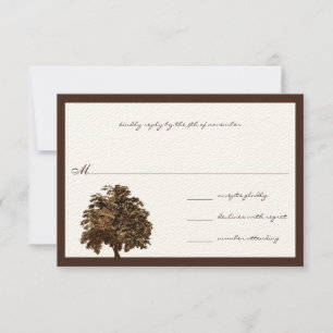 Dark Brown Oak Tree Wedding RSVP Invitation
