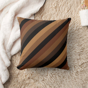 Dark Brown Oblique Stripes Modern Elegant Cushion