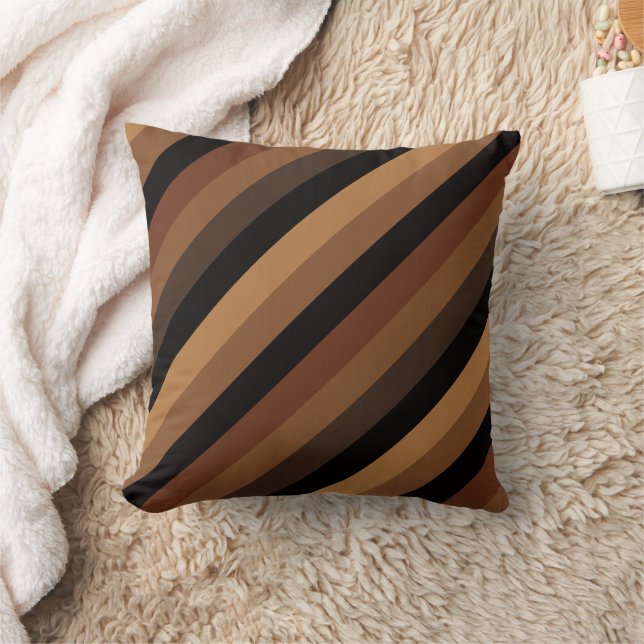 Dark Brown Oblique Stripes Modern Elegant Cushion (Blanket)