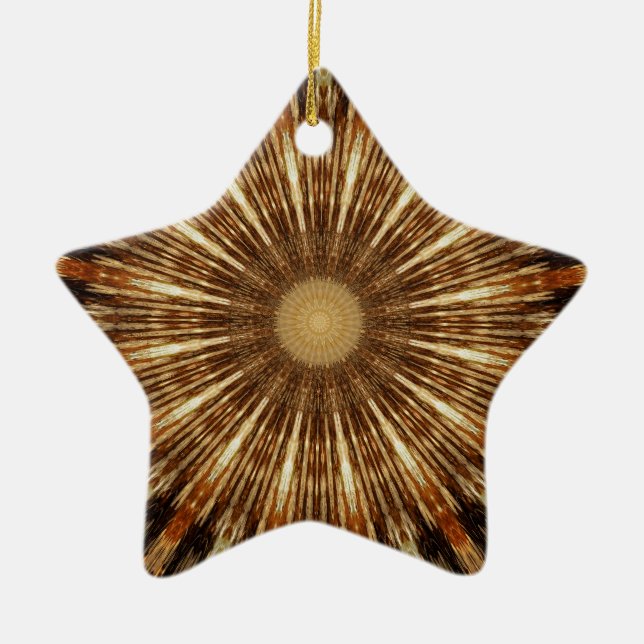 Dark Brown Orange Kaleidoscope Mandala Art Ceramic Tree Decoration (Front)