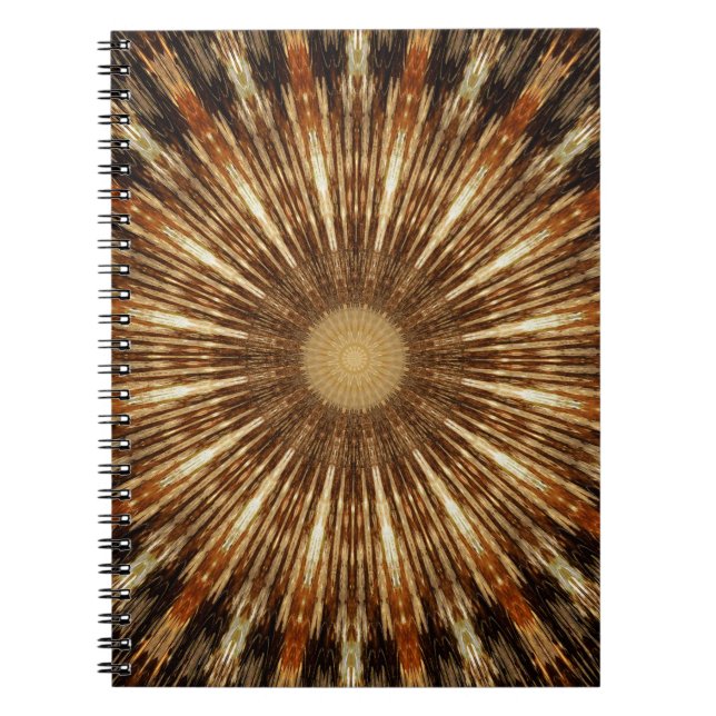 Dark Brown Orange Kaleidoscope Mandala Art Notebook (Front)