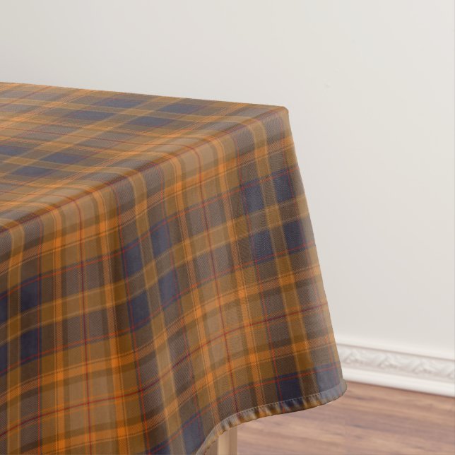 Dark brown orange tartan plaid tablecloth (In Situ)