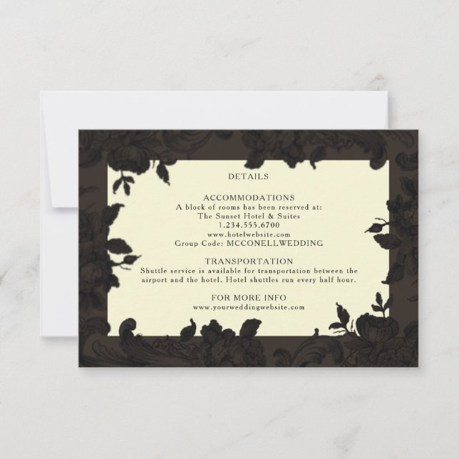 Dark brown ornate floral wedding details (Front)
