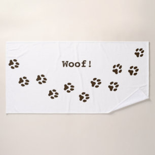 Dark Brown Paw Prints Cute Personalised Dog's Name Bath Towel