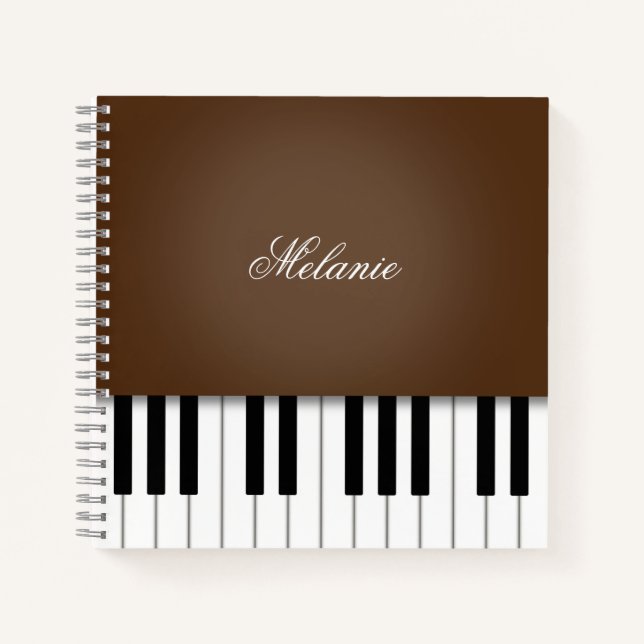 Dark Brown Piano Music Keyboard Personalised Notebook (Front)