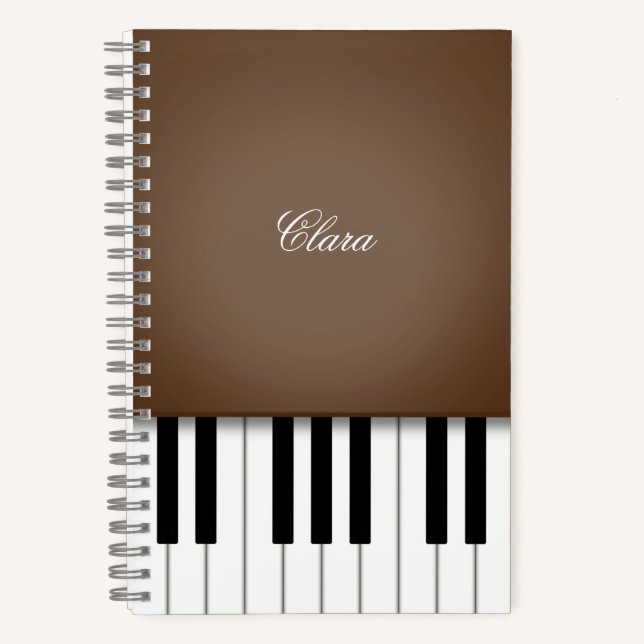 Dark Brown Piano Music Keyboard Personalised Notebook (Front)