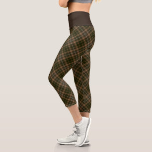 Dark Brown Plaid Pattern Tartan Chequered Vintage Capri Leggings